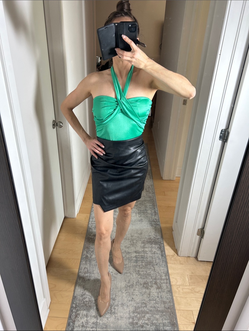 Dynamite Vegan Leather Asymmetrical Fold-Over Mini Skirt XS
